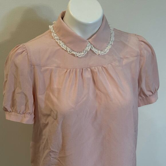 Miu Miu Silk Blouse sz 42 Peter Pan Collar Cottagecore dainty - Picture 10 of 11